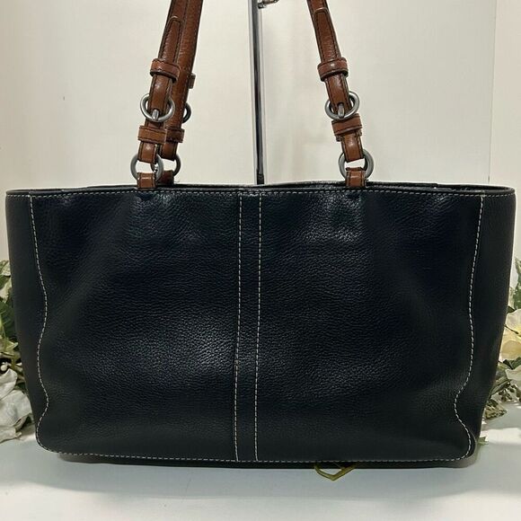 Coach Chelsea Tote Shoulder Bag Womens Medium Black Pebbled Leather Double Strap - Picture 4 of 15